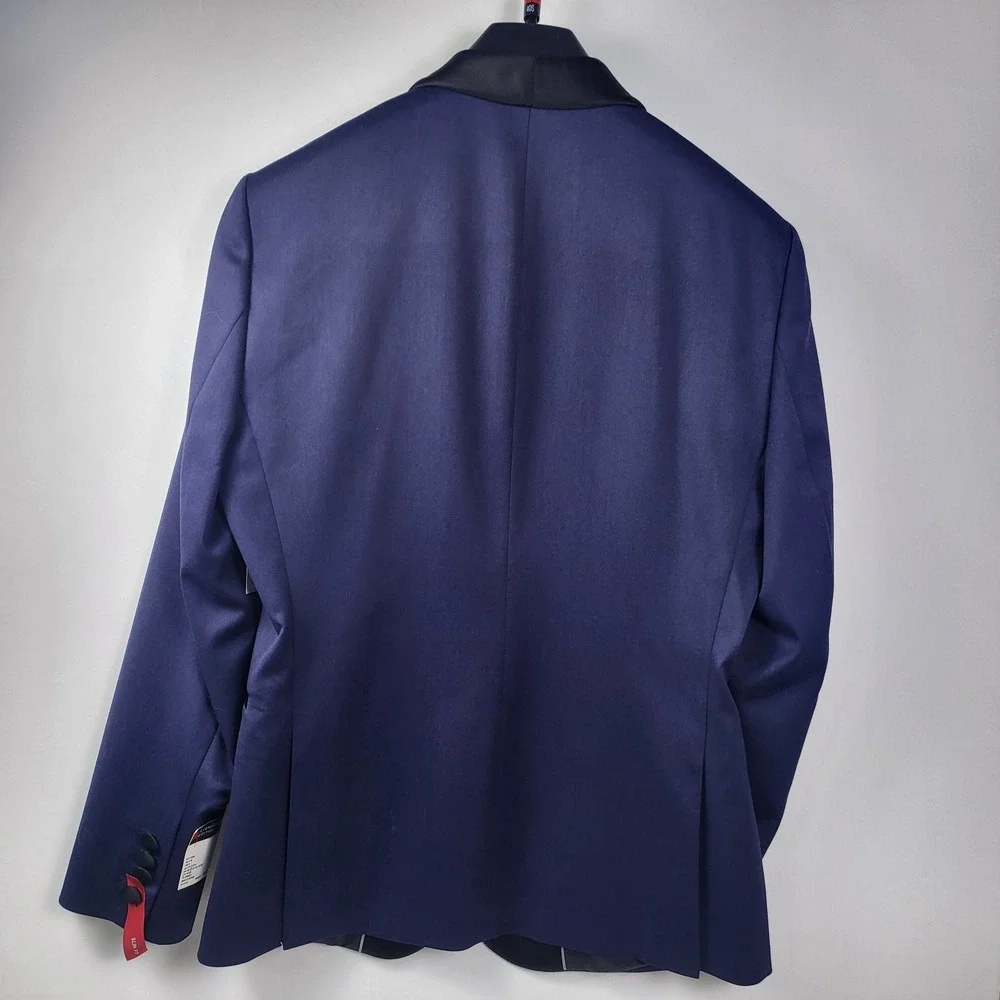 JF J Ferrar Mens Blue Navy Shine Blazer Slim fit 38R Evening Edition Black Lapel